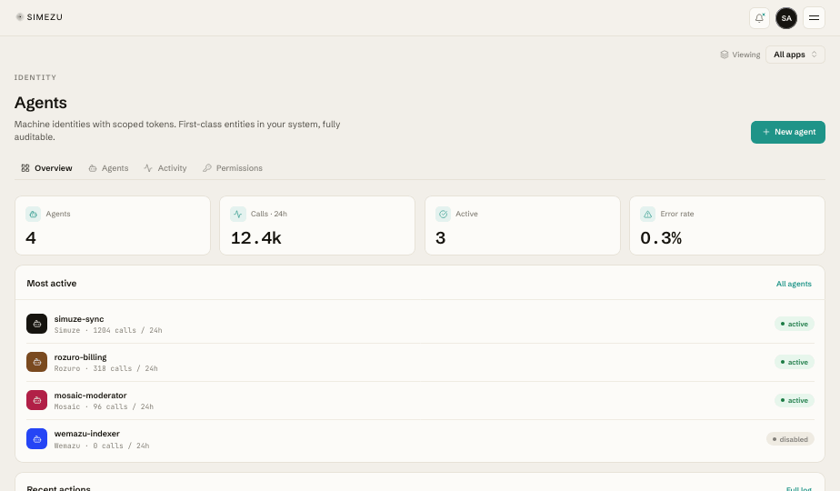 Agents — SIMEZU console screen