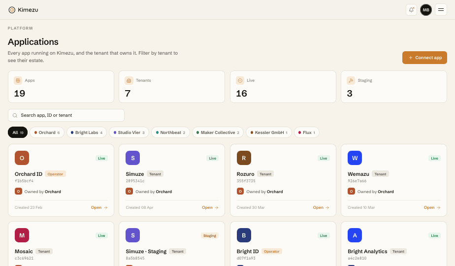 Tenants — SIMEZU console screen